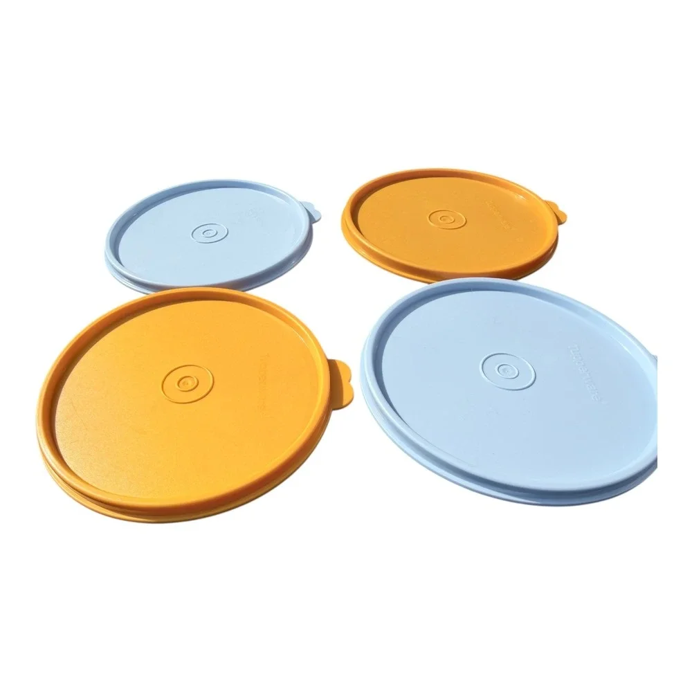Vintage Tupperware Round Replacement Lids Set of 4 Orange Blue 6 Inch 227-28
